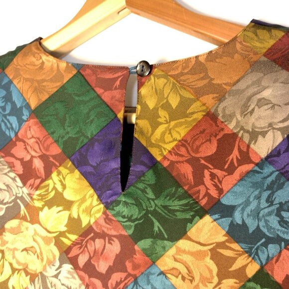 La Chine Classic Blouse Size 12 Satin Polyester Patch Look Rose Long Slv Vintage - Picture 9 of 16